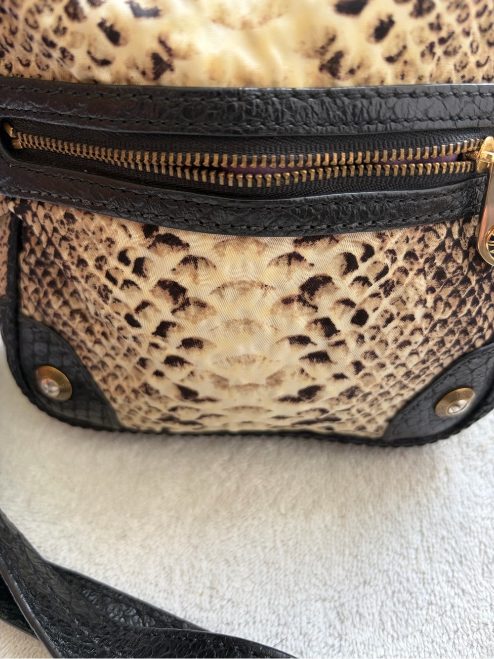 Vintage Henri Bendel Snake-Print Drawstring Crossbody Bag - Black & Beige - Picture 11 of 13